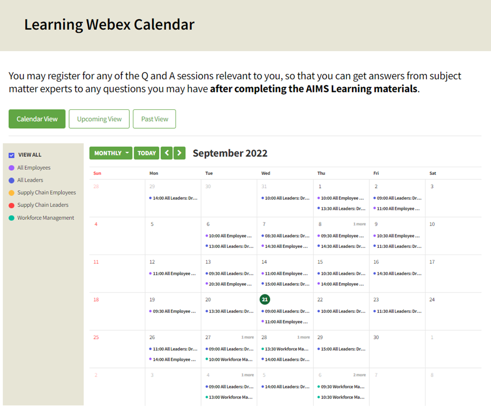 AIMS Learning Calendar and Registration Now Available